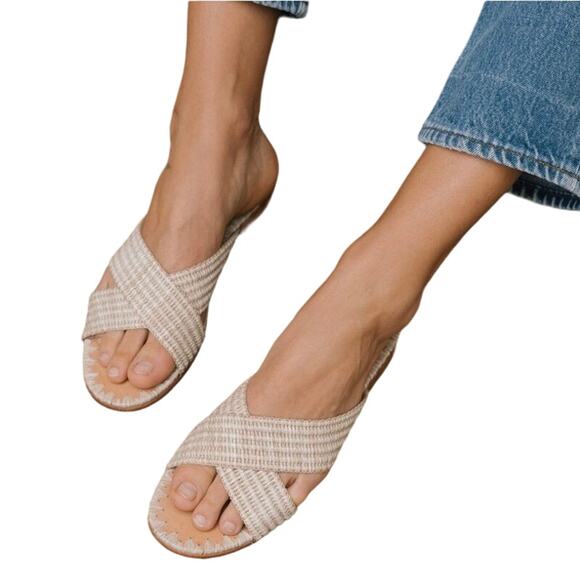 Jenni Kayne Shoes - Jenni Kayne Raffia Crossover Sandal in Natural Size 37